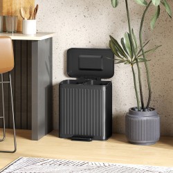 Kaksoisjäteastia keittiöön 2 x 20 l, poljin, metalli ja muovi, musta