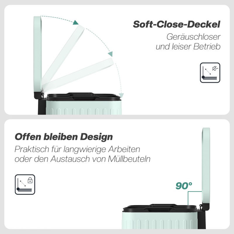 Kaksiosastoinen keittiöroska-astia 2 x 20 L, poljin, metalli ja muovi, vihreä