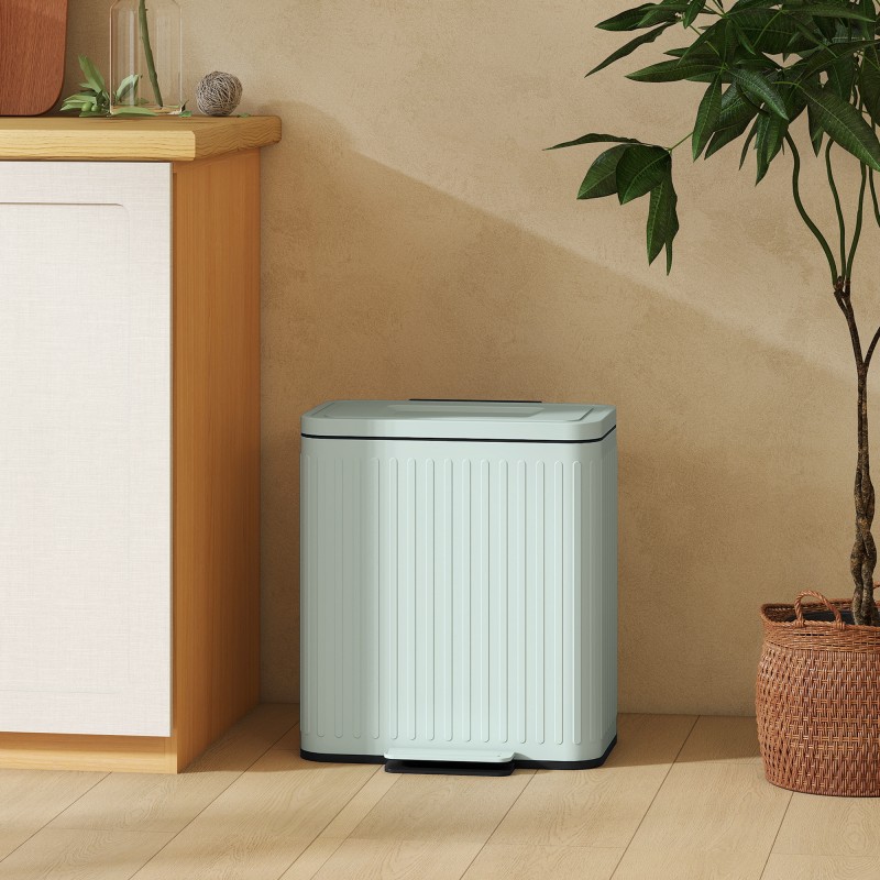 Kaksiosastoinen keittiöroska-astia 2 x 20 L, poljin, metalli ja muovi, vihreä