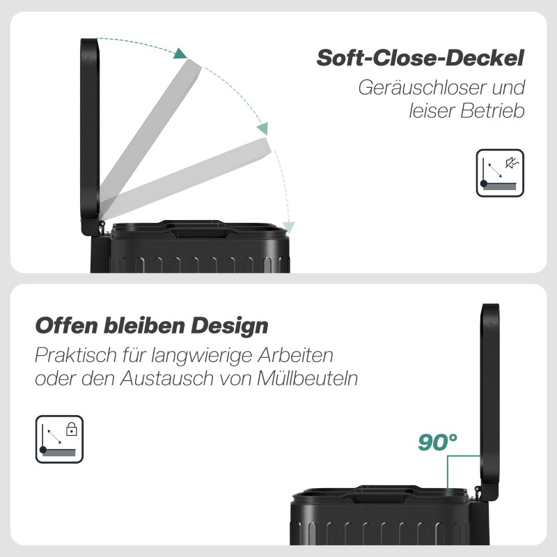 Keittiön lajitteluroskis kahdella 20 l säiliöllä, metalli ja muovi, 40 l, musta