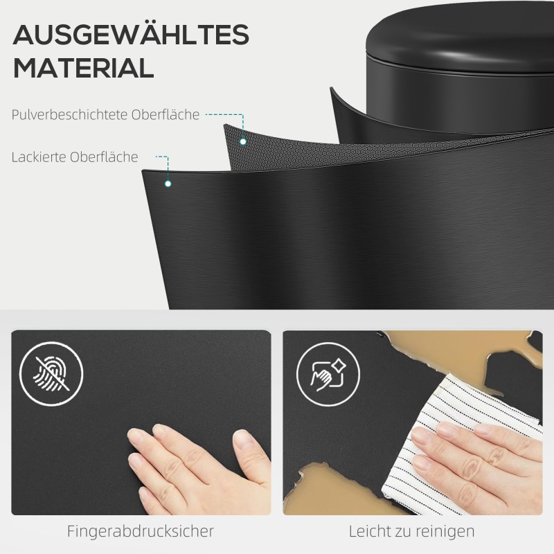 Poljinroskakori 30 l metallia, soft close -kansi, irrotettava sisäastia, musta