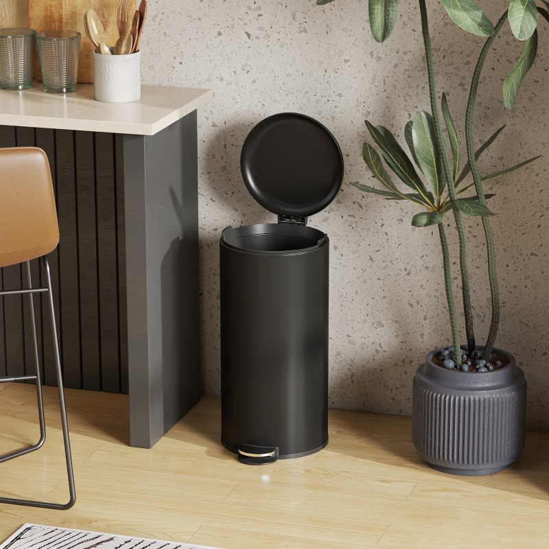 Poljinroskakori 30 l metallia, soft close -kansi, irrotettava sisäastia, musta