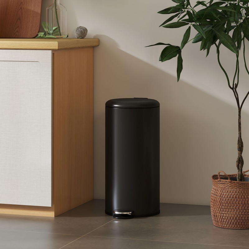 Poljinroskakori 30 l metallia, soft close -kansi, irrotettava sisäastia, musta