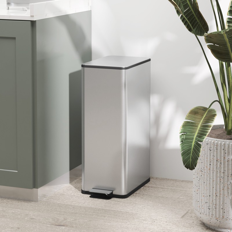 Keittiön jäteastia 20 l, soft close -kansi, hajunpoistolokero, ruostumaton teräs, hopea