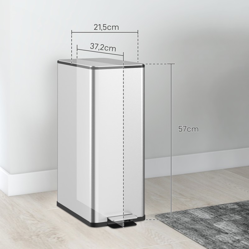 Keittiön jäteastia 20 l, soft close -kansi, hajunpoistolokero, ruostumaton teräs, hopea