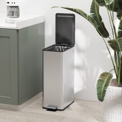 Keittiön jäteastia 20 l, soft close -kansi, hajunpoistolokero, ruostumaton teräs, hopea