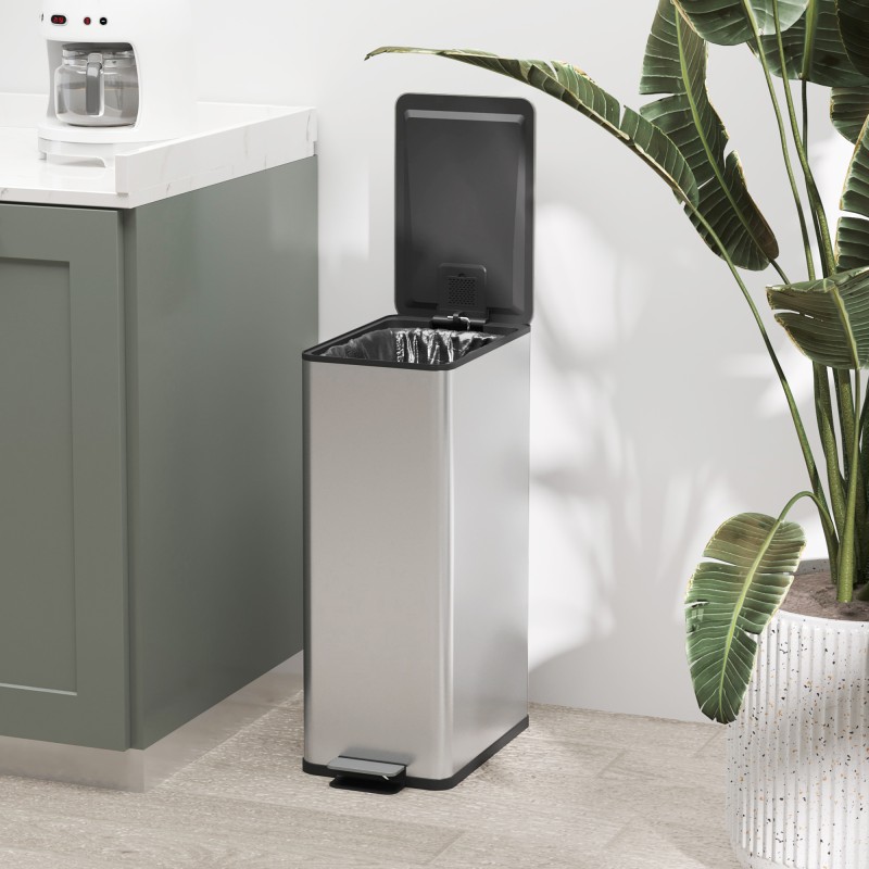 Keittiön jäteastia 20 l, soft close -kansi, hajunpoistolokero, ruostumaton teräs, hopea