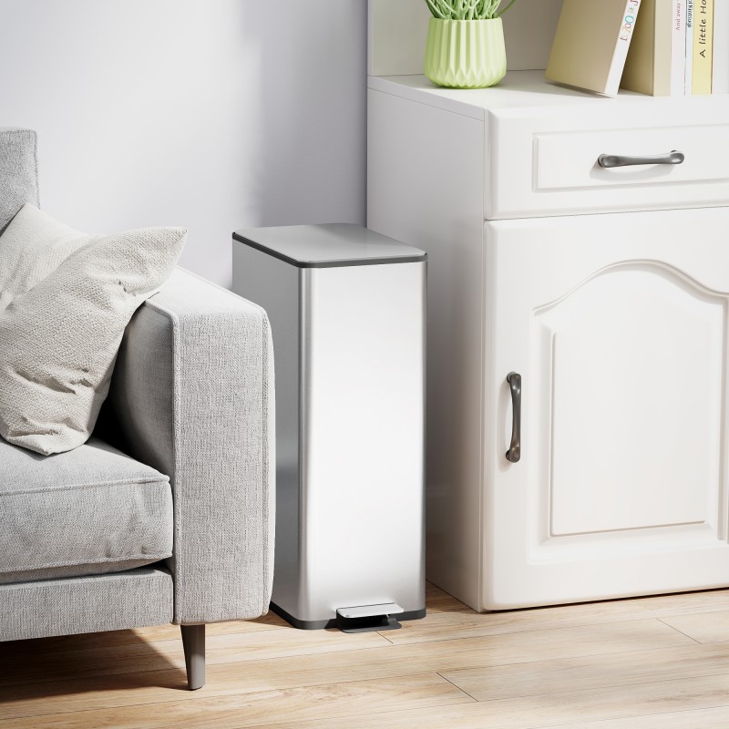 Keittiön jäteastia 20 l, soft close -kansi, hajunpoistolokero, ruostumaton teräs, hopea