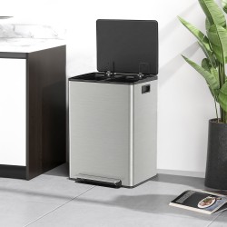 Keittiöjäteastia 60 L 2x30 L lajittelu, soft close -kansi, ruostumaton teräs, hopea