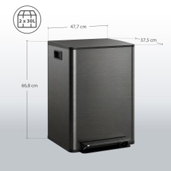 Keittiön roska-astia 2-osainen 60 l ruostumatonta terästä soft-close musta