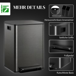 Keittiön roska-astia 2-osainen 60 l ruostumatonta terästä soft-close musta