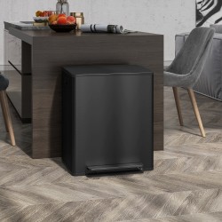 Kaksiosainen keittiön jäteastia 2x25 L, soft-close kansi, ruostumaton teräs, mattamusta