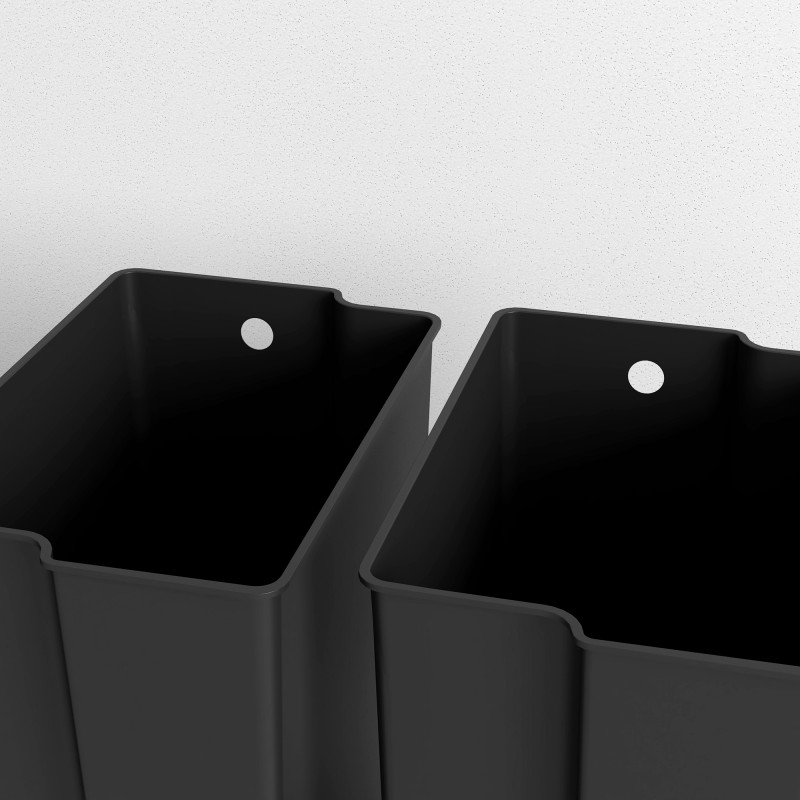 Kaksiosainen keittiön jäteastia 2x25 L, soft-close kansi, ruostumaton teräs, mattamusta