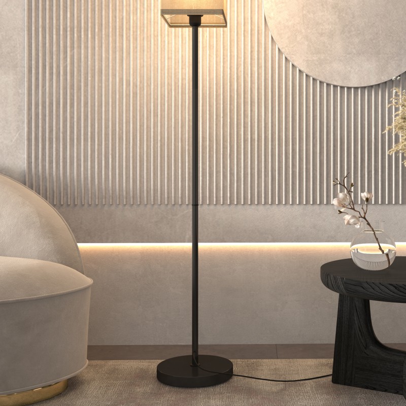 Lattiavalaisin olohuoneeseen ja makuuhuoneeseen, metallia, tekokuitupellavavarjostin, Ø25 x 161,5 cm, musta/beige