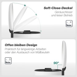 Roska-astia poljinmekanismilla 20 l, metallia, irrotettava sisäastia, hiljainen kansi, cremevalkoinen