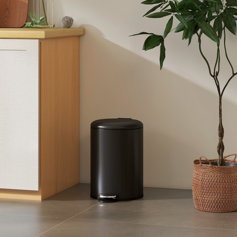 Keittiön poljinroskis 20 l, metallia, soft close -kansi, irrotettava sisäastia, musta