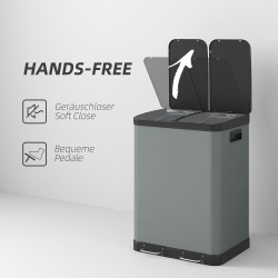 Kaksiosainen keittiöroskakaappi 2 x 30 l, poljin, irrotettavat sisäastiat, harmaa