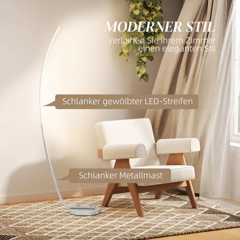 LED-lattiavalaisin himmennettävä jalalla, moderni kaareva valaisin 147 cm, hopea