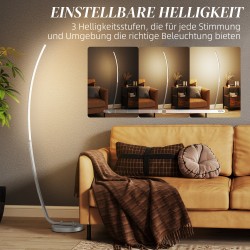 LED-lattiavalaisin himmennettävä jalalla, moderni kaareva valaisin 147 cm, hopea