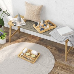 Säilytyskori lokeroilla 2 kpl, vesihyasintti ja metalli, 36 x 26 x 5 cm, luonnonpuun sävy