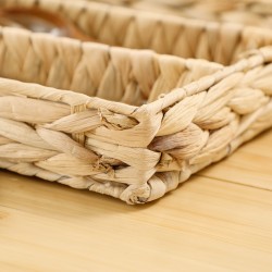 Säilytyskori lokeroilla 2 kpl, vesihyasintti ja metalli, 36 x 26 x 5 cm, luonnonpuun sävy