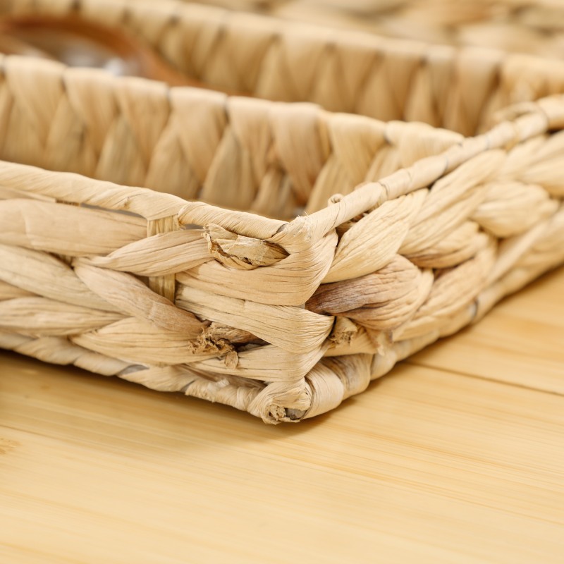 Säilytyskori lokeroilla 2 kpl, vesihyasintti ja metalli, 36 x 26 x 5 cm, luonnonpuun sävy