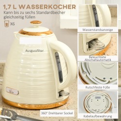 Vedenkeitin ja leivänpaahdin 2-in-1 aamiaissetti, 1,7 L, 4 viipaletta, 7 paahtoastetta, beige