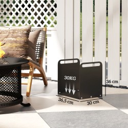 Polttopuuteline takalle, teräs, kantokahvoilla, 36,5 x 30 x 36 cm, 30 kg, musta