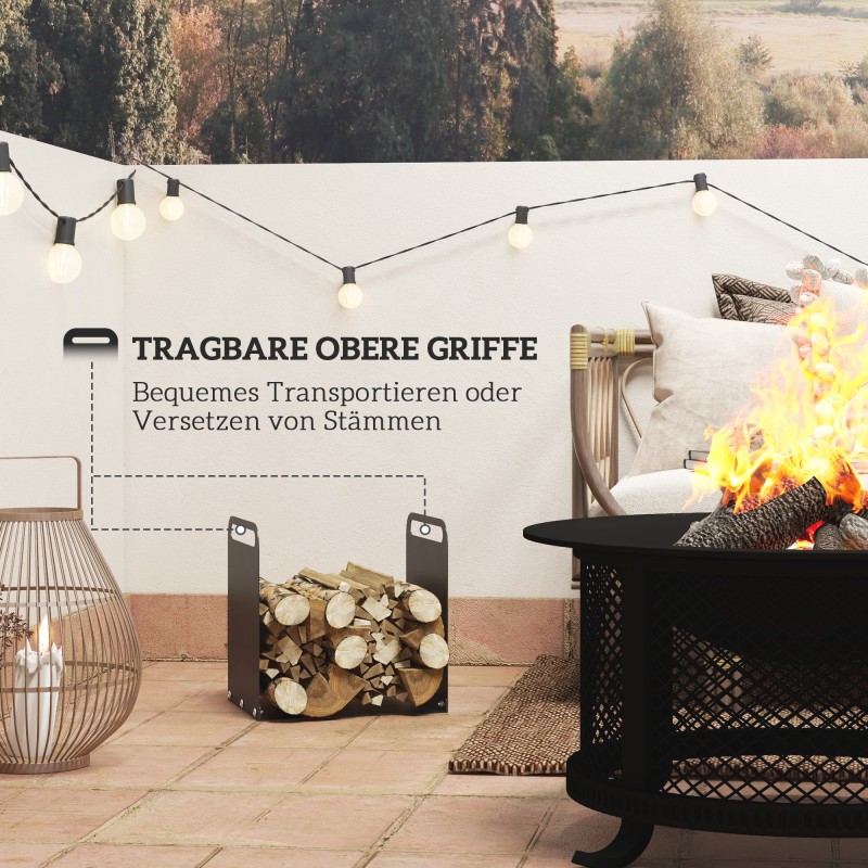 Polttopuuteline takalle, teräs, kantokahvoilla, 36,5 x 30 x 36 cm, 30 kg, musta