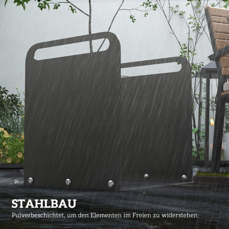 Polttopuuteline takalle, teräs, kantokahvoilla, 36,5 x 30 x 36 cm, 30 kg, musta