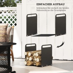 Polttopuuteline takalle, teräs, kantokahvoilla, 36,5 x 30 x 36 cm, 30 kg, musta