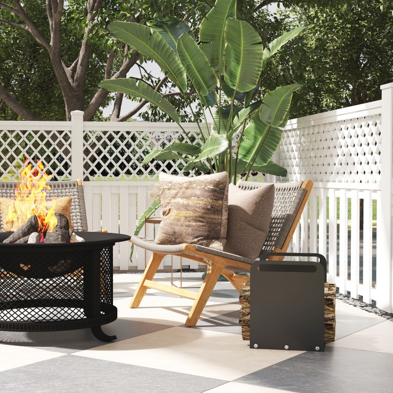 Polttopuuteline takalle, teräs, kantokahvoilla, 36,5 x 30 x 36 cm, 30 kg, musta