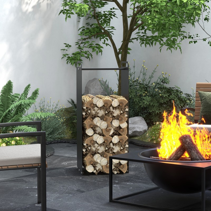 Polttopuuteline kantokahvoilla, teräs, 37x30x90 cm, 30 kg, musta