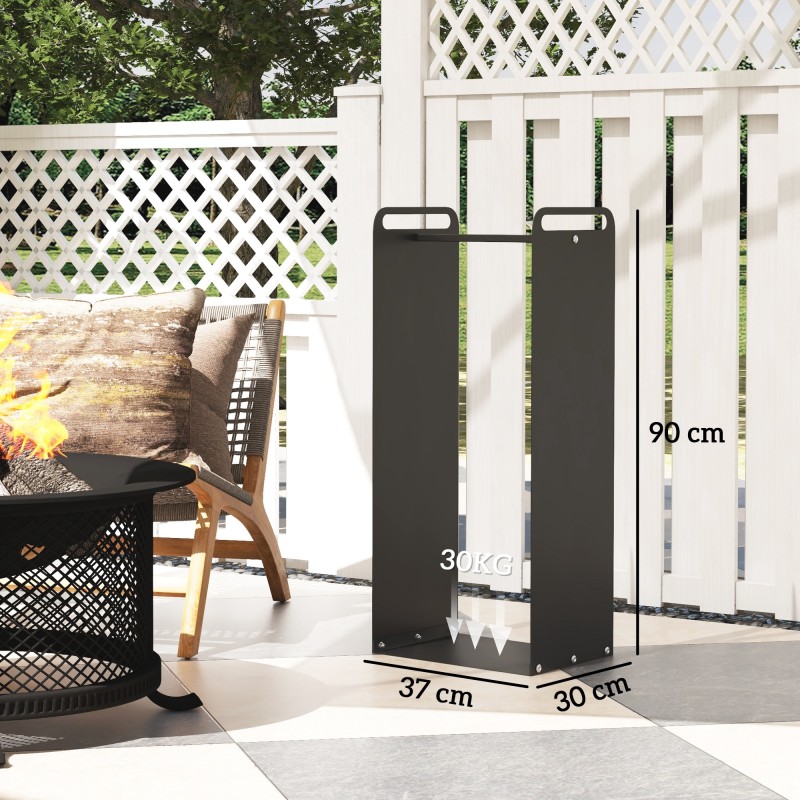 Polttopuuteline kantokahvoilla, teräs, 37x30x90 cm, 30 kg, musta