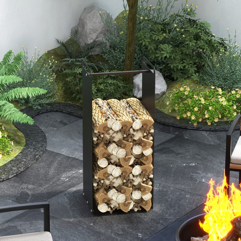 Polttopuuteline kantokahvoilla, teräs, 37x30x90 cm, 30 kg, musta