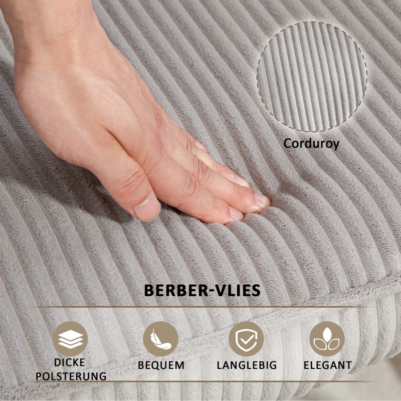 Keinutuoli lepotuoli olohuoneeseen, teräsrunko ja pyökkijalat, paksu pehmustus, corduroy, vaaleanharmaa