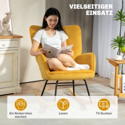 Keinutuoli olohuoneeseen, cord-kangas, pyökki ja teräs, 98 x 71 x 101 cm, keltainen