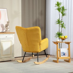 Keinutuoli olohuoneeseen, cord-kangas, pyökki ja teräs, 98 x 71 x 101 cm, keltainen