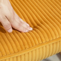 Keinutuoli olohuoneeseen, cord-kangas, pyökki ja teräs, 98 x 71 x 101 cm, keltainen