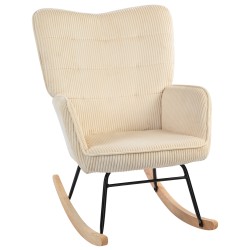 Keinutuoli vintage tyyliin paksu pehmuste kordiverhoilu pyökkijalakset ja teräsrunko beige