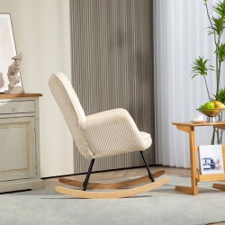 Keinutuoli vintage-tyyliin, paksu pehmuste, kordiverhoilu, pyökkijalakset ja teräsrunko, beige