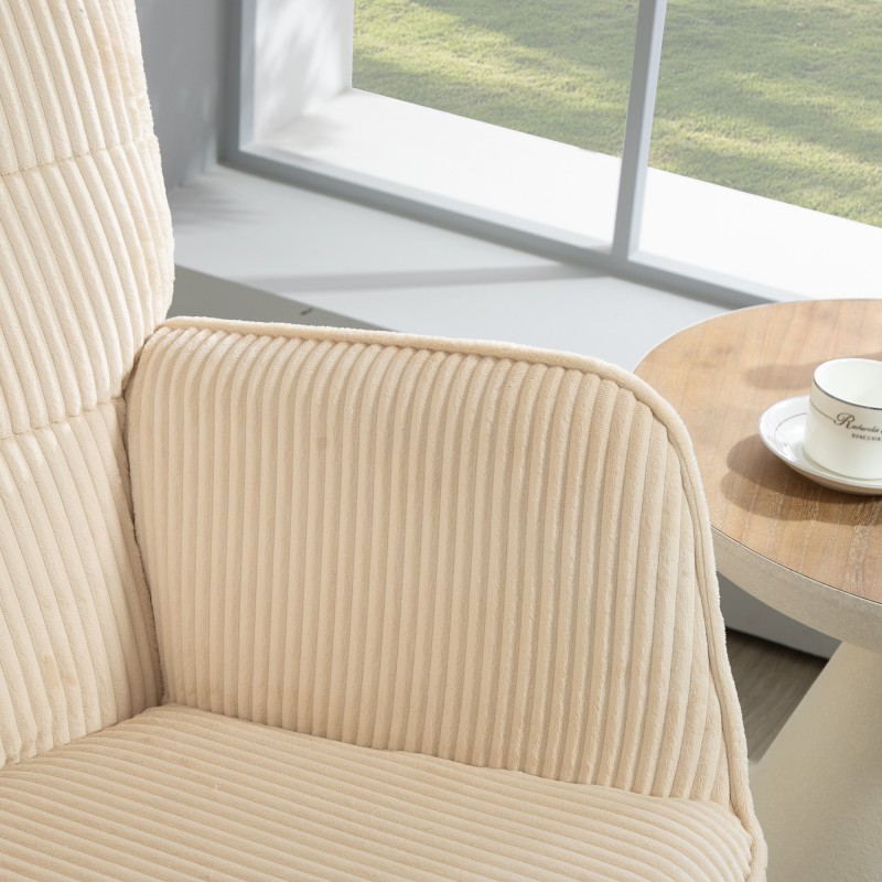 Keinutuoli vintage-tyyliin, paksu pehmuste, kordiverhoilu, pyökkijalakset ja teräsrunko, beige