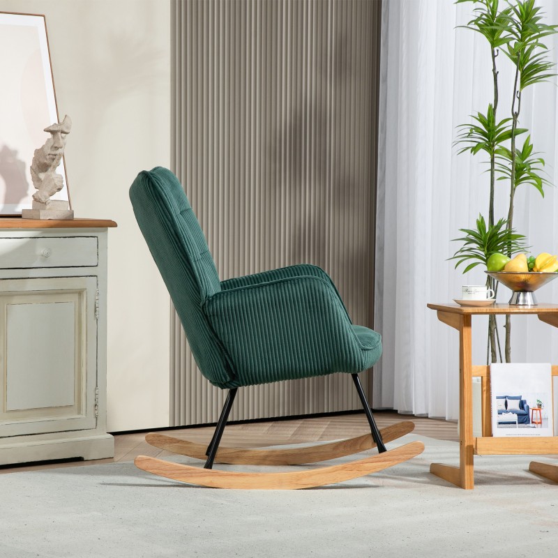 Keinutuoli vauvanhoitoon, teräsrunko ja pyökkikuvut, paksu pehmuste, kantavuus 120 kg, tummanvihreä