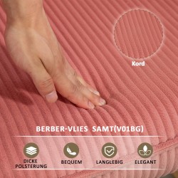 Keinutuoli / lepotuoli, kordipäällyste, teräsrunko ja pyökkijalat, 98 x 71 x 101 cm, vaaleanpunainen