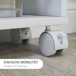 Kapea hyllykkö pyörillä, 4 hyllytasoa, lastulevy, 45 x 15 x 91 cm, valkoinen