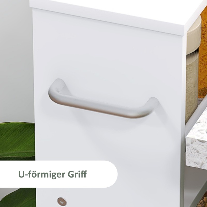 Kapea hyllykkö pyörillä, 4 hyllytasoa, lastulevy, 45 x 15 x 91 cm, valkoinen