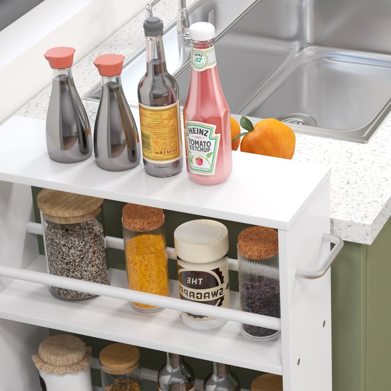 Kapea hyllykkö pyörillä, 4 hyllytasoa, lastulevy, 45 x 15 x 91 cm, valkoinen