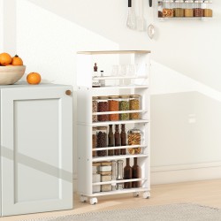 Kapea siirrettävä säilytyshylly pyörillä, lastulevy, 4 hyllyä, 45x15x91 cm, luonnonvärinen