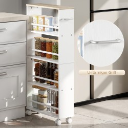 Kapea siirrettävä säilytyshylly pyörillä, lastulevy, 4 hyllyä, 45x15x91 cm, luonnonvärinen