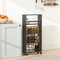 Kapea rullattava säilytyshylly 4 tasoa lastulevy 45x15x91 cm musta